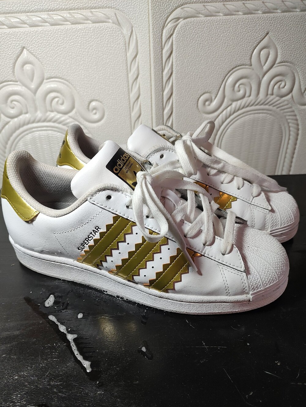 Adidas Superstar White & Gold Zigzag Sneakers Women's Size 8